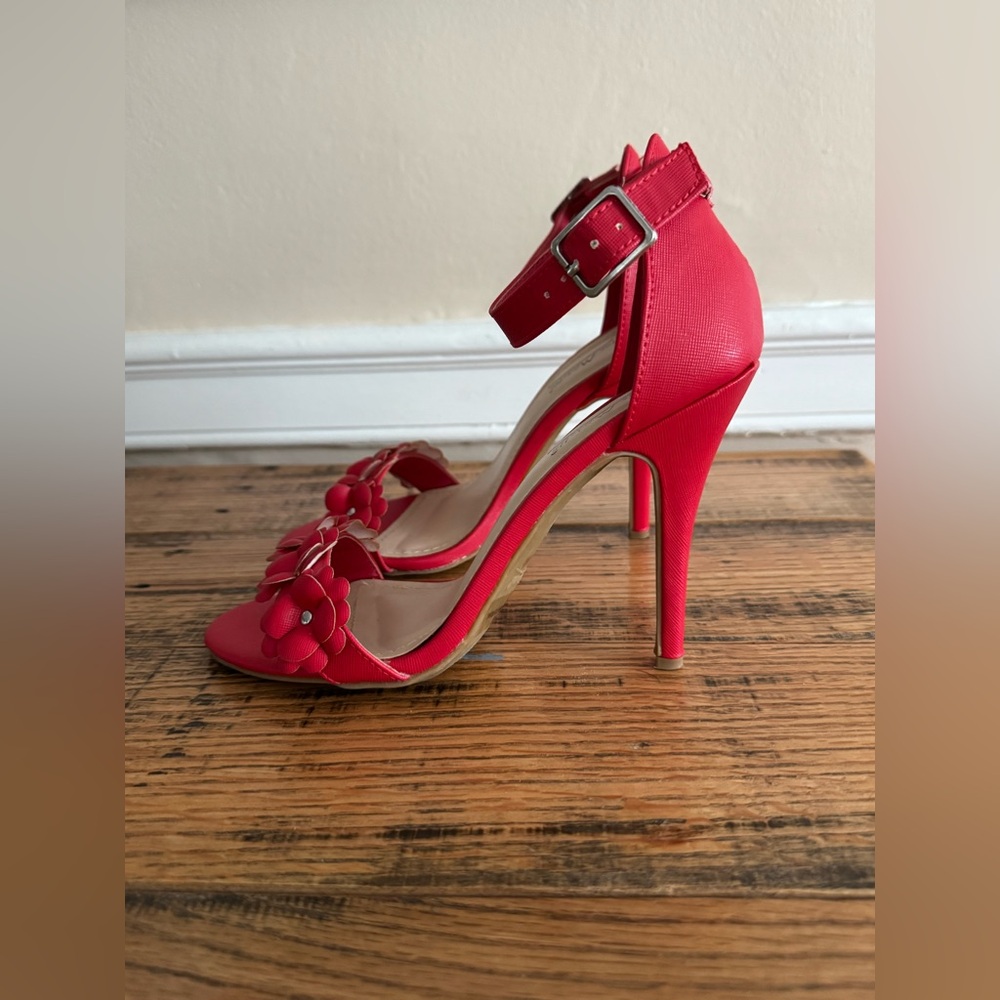 Anne Michelle Red Stiletto Heels with Ankle Strap